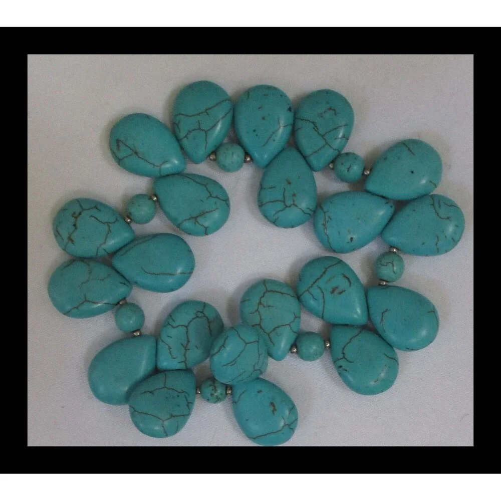 Turquoise Colored Beads Stretch Bracelet Teardrop Style BR-06